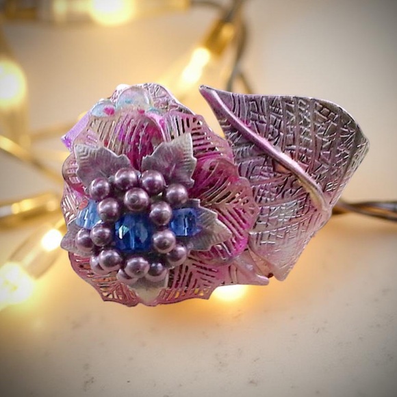 Floral Cuff, One of a kind Flower Cuff HANDCRAFTED - Picture 2 of 15